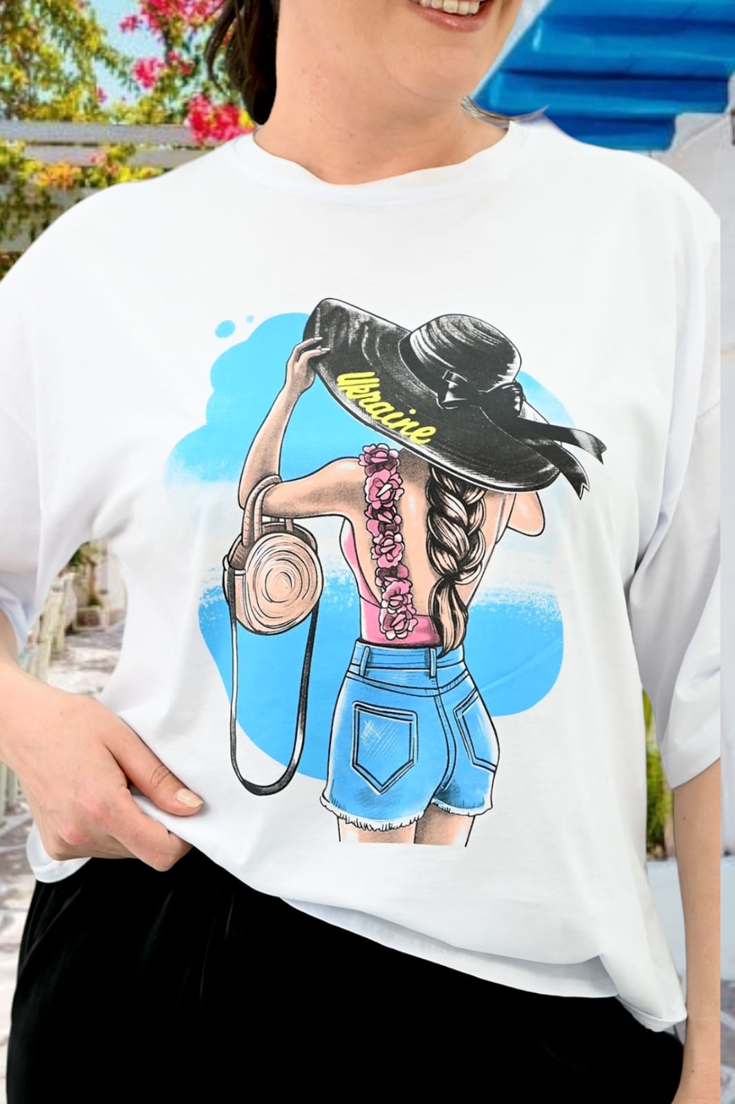 Compleu pantaloni si bluza cu imprimeu