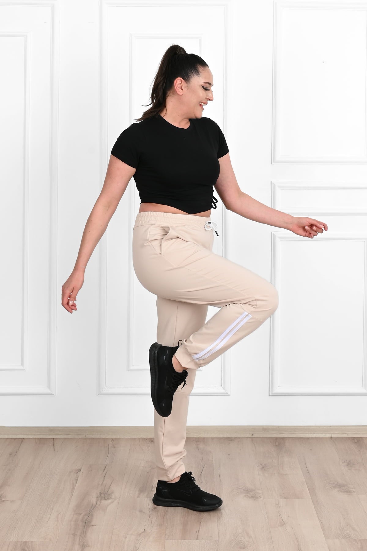 Pantalon dama marimi mari de trening cu dungi