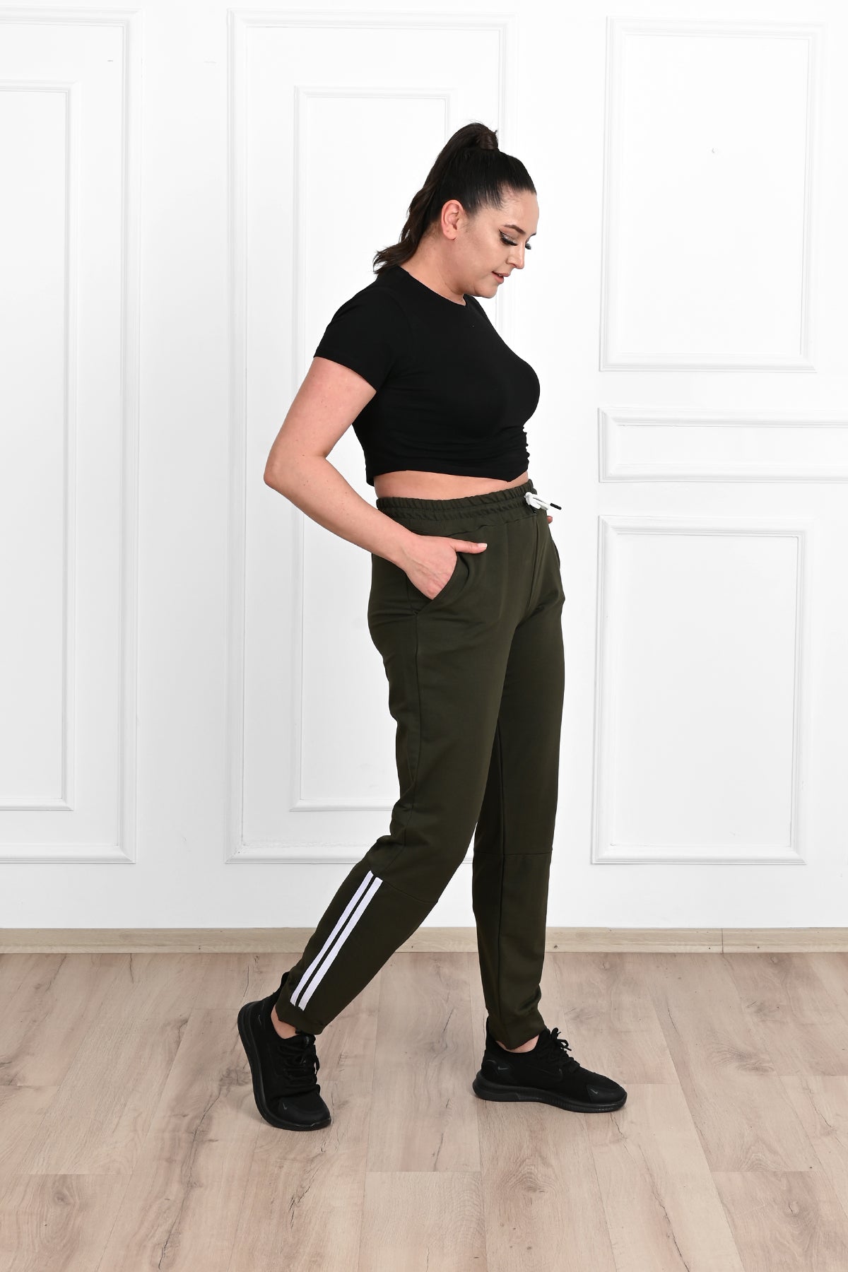 Pantalon dama marimi mari de trening cu dungi