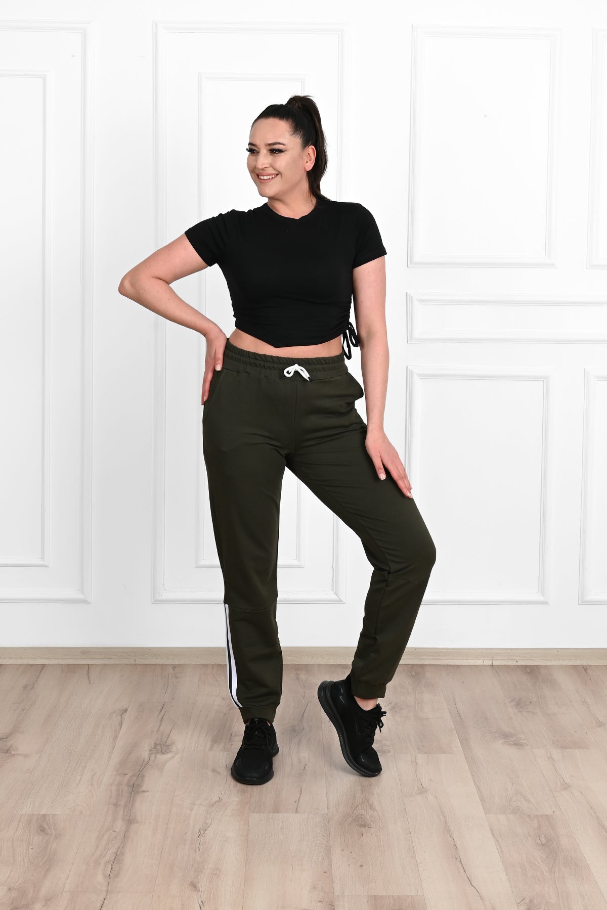 Pantalon dama marimi mari de trening cu dungi