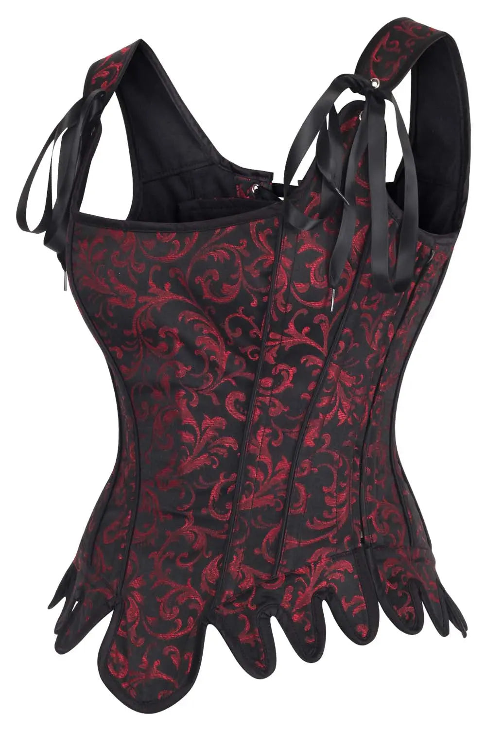 Corset Overbust Oaklen din Brocart Vișiniu – Eleganță și Definire Perfectă a Siluetei