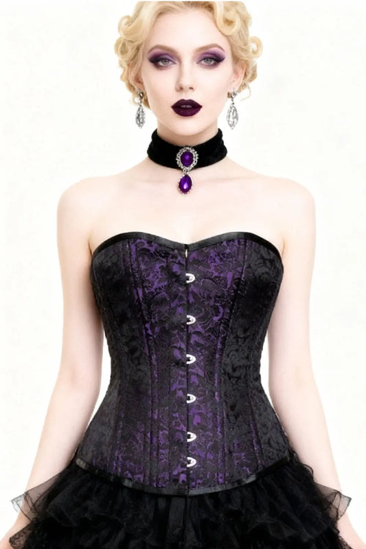 Corset Celsa Overbust Purple Brocade Waist Training – Eleganță Regală și Talie Sculptată