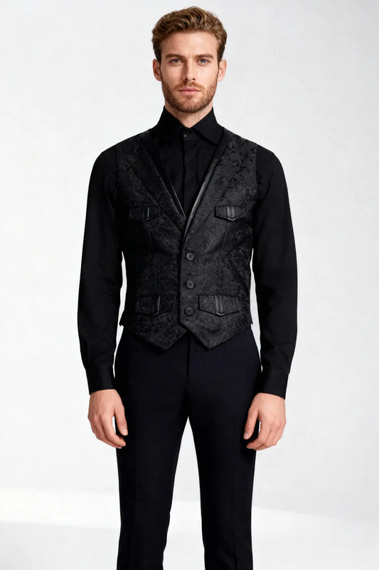 Coder Gothic Corset Bărbați – Waist Coat Negru