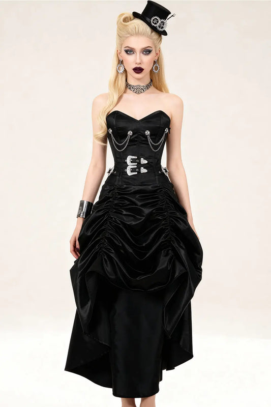 Rochie Corset Steampunk Katinka Black Satin Overbust