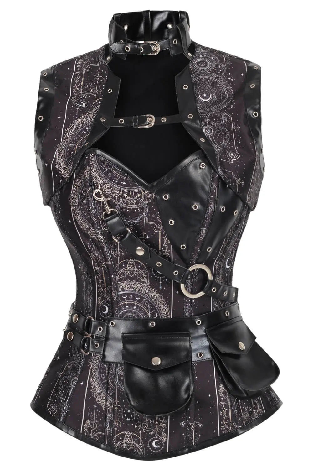 Corset Tasharra Overbust cu Print Celestial – Stil Steampunk
