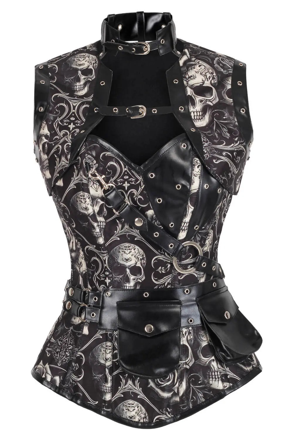 Corset Kionah Skull Baroque Scrollwork Overbust – Corset rafinament gotic și stil baroc sofisticat