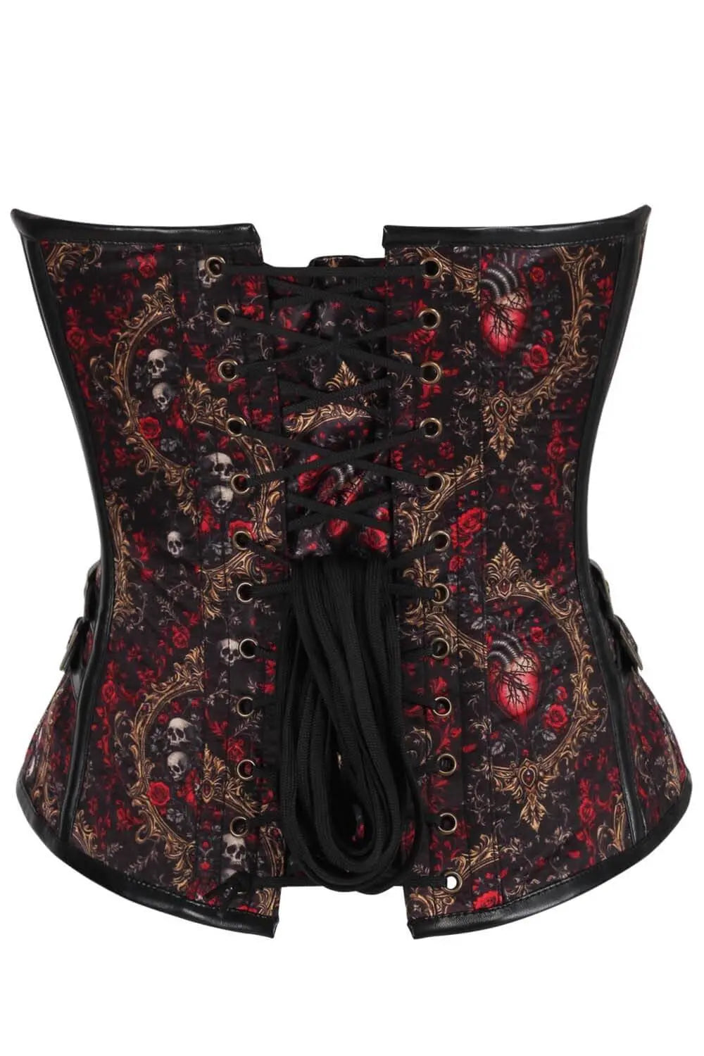 Corset Shalana Baroque Red Rose with Skull Overbust – Stil Gothic și Steampunk Dramatic
