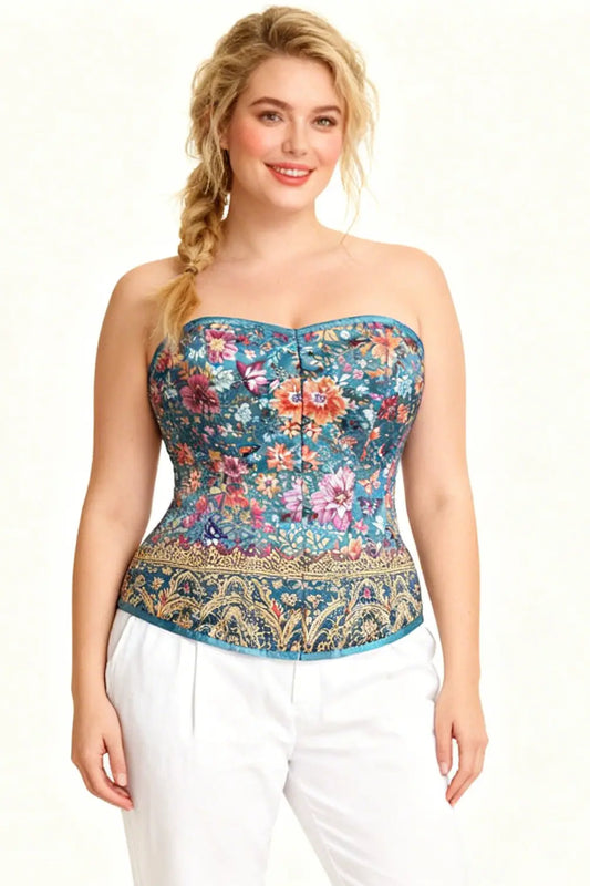 Corset Perri Vintage Garden Overbust din satin – eleganță florală și stil vintage
