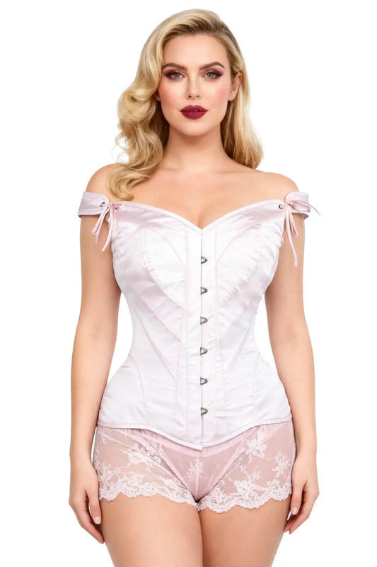 Corset Brittanni Overbust din satin roz cu bretele – feminitate delicată și susținere elegantă