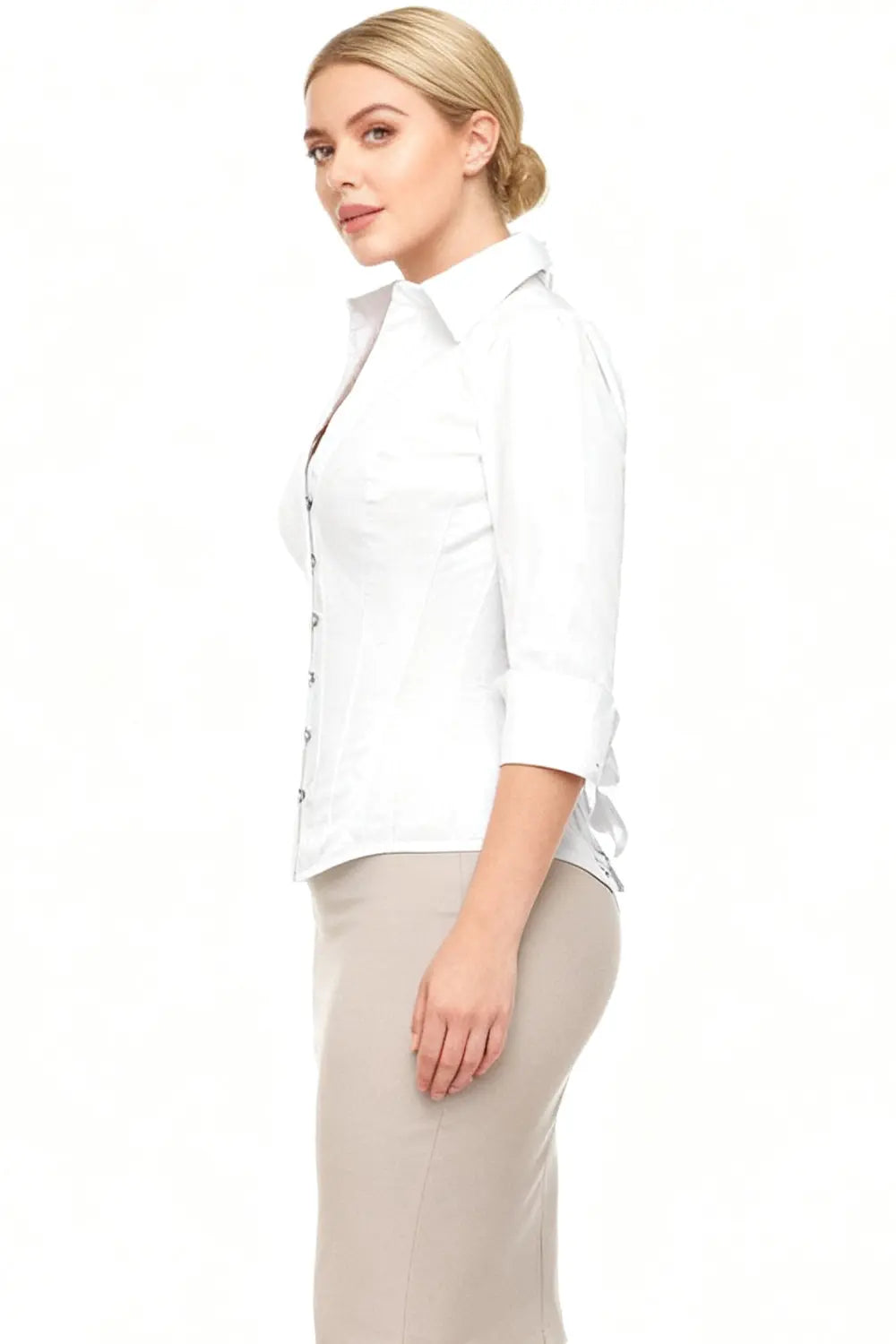 Corset tip cămașă Shirlene Overbust alb din bumbac – eleganță modernă și confort zilnic