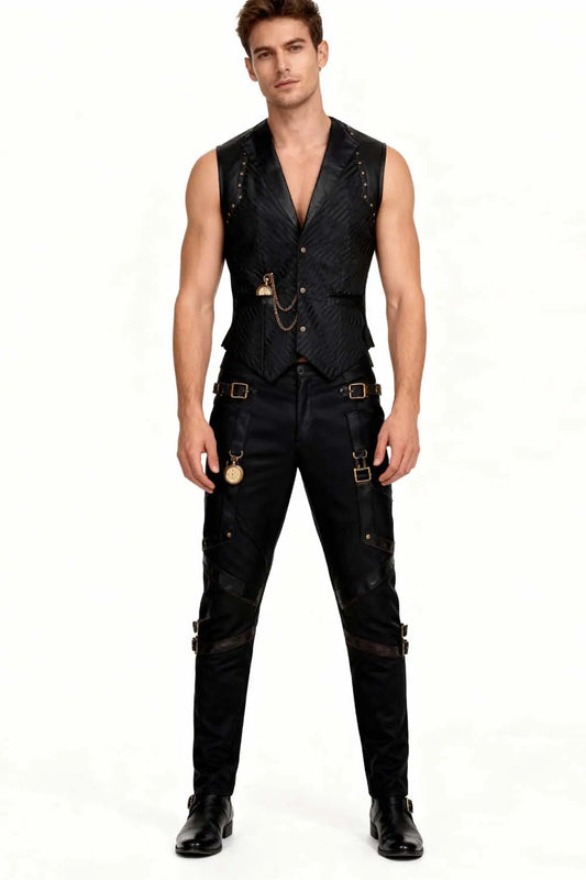 Linde Steampunk Bărbați – Vestă  Corset Waist Coat Single Breasted Neagră