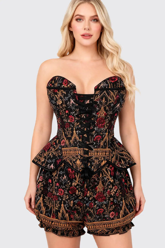 Lovella Gothic Rose Garden Corset și Pantaloni Scurți Bufanți Set