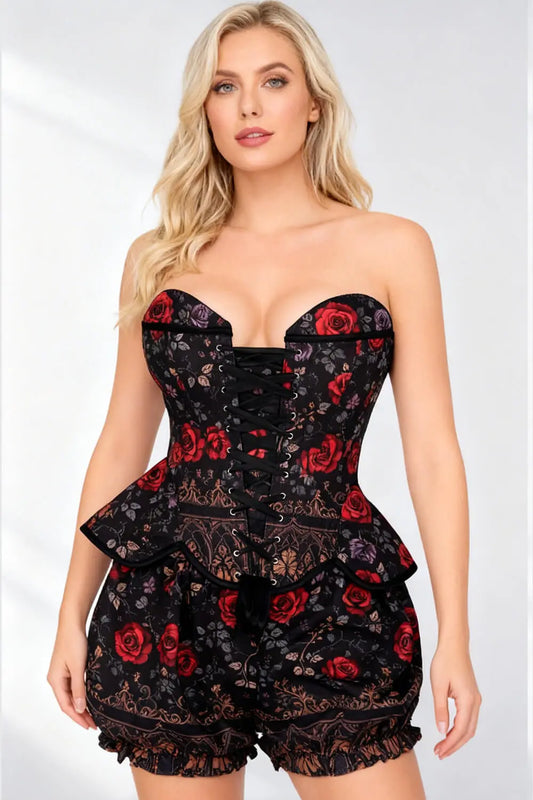Jannae Gothic Rose Garden Corset și Pantaloni Scurți Bufanți Set