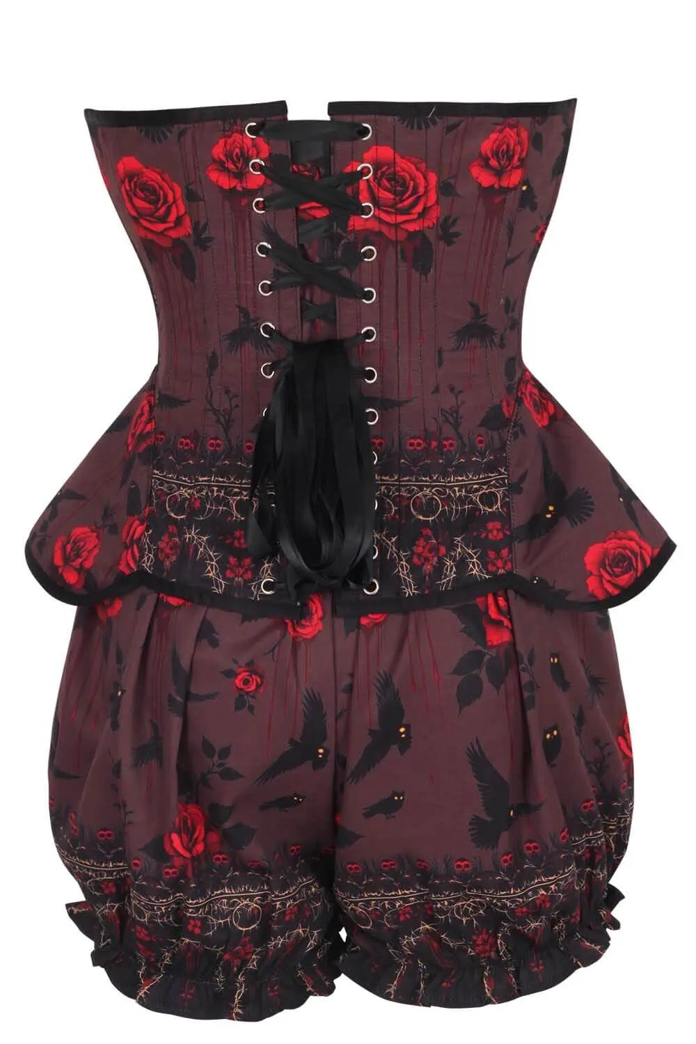 Brandalynn Crimson Night Owl Corset & Pantaloni Scurți Bufanți Set