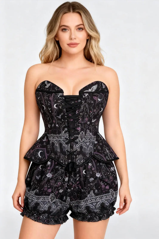 Set corset Kirin Celestial Gothic Arch si  pantaloni scurți bufanți – stil gotic și eleganță misterioasă