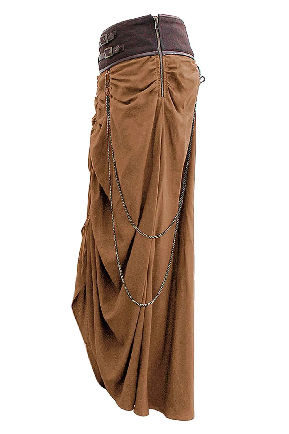 Fustă Steampunk Masie din Bumbac, Model Bustle cu Detalii din Piele Ecologică