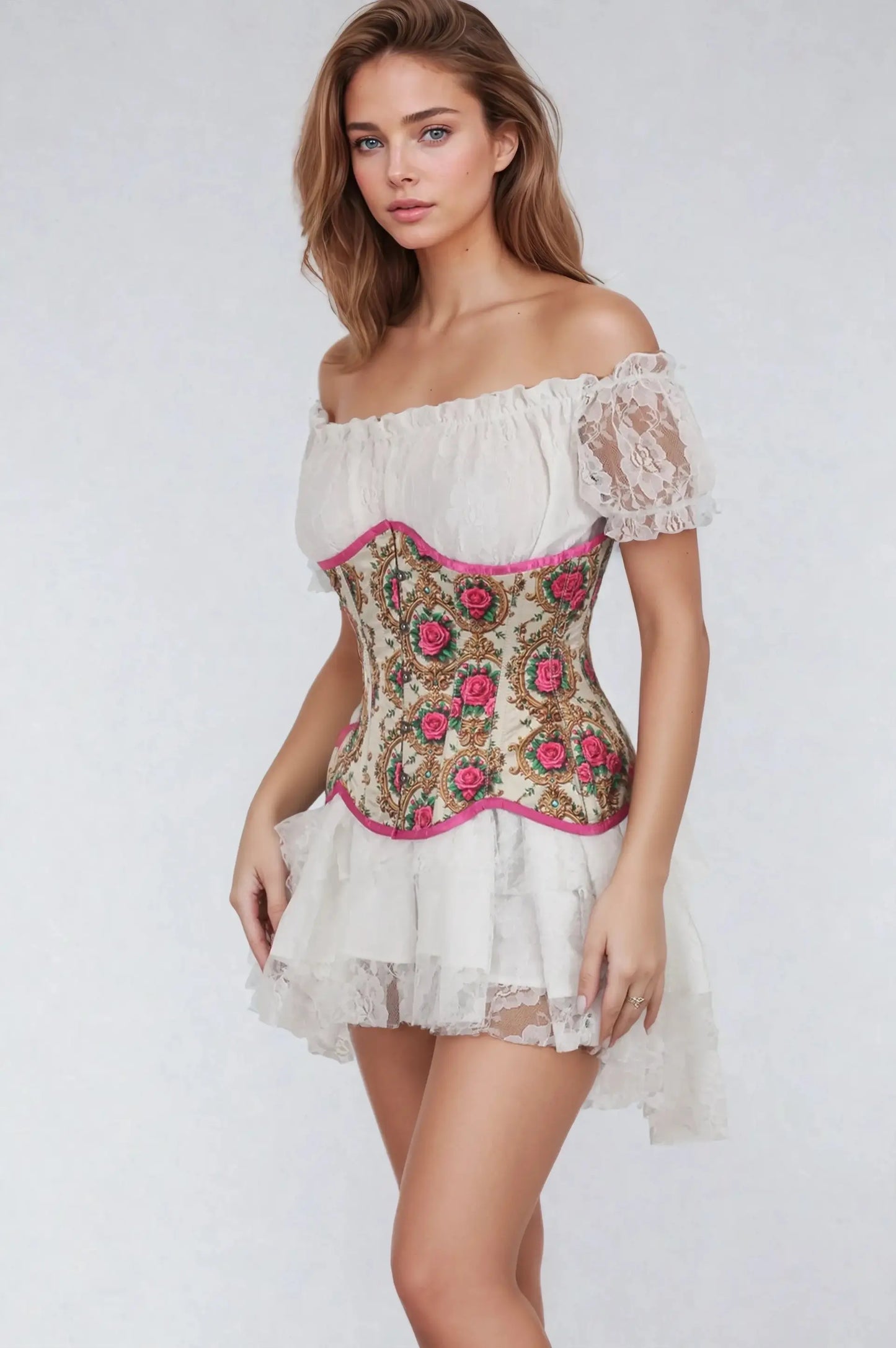 Corset Underbust Satinat Marla Curvy cu Imprimeu Floral LXSALE