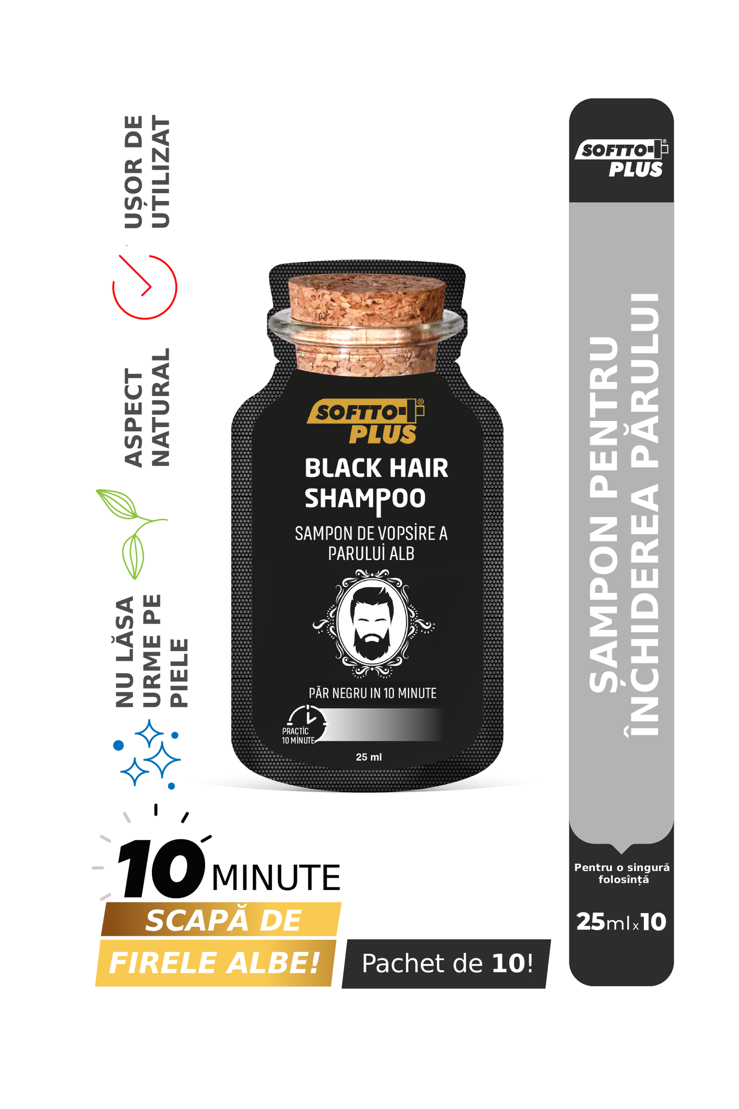 Șampon colorant pentru fire albe – nuanță Negru Închis - 10x25ml